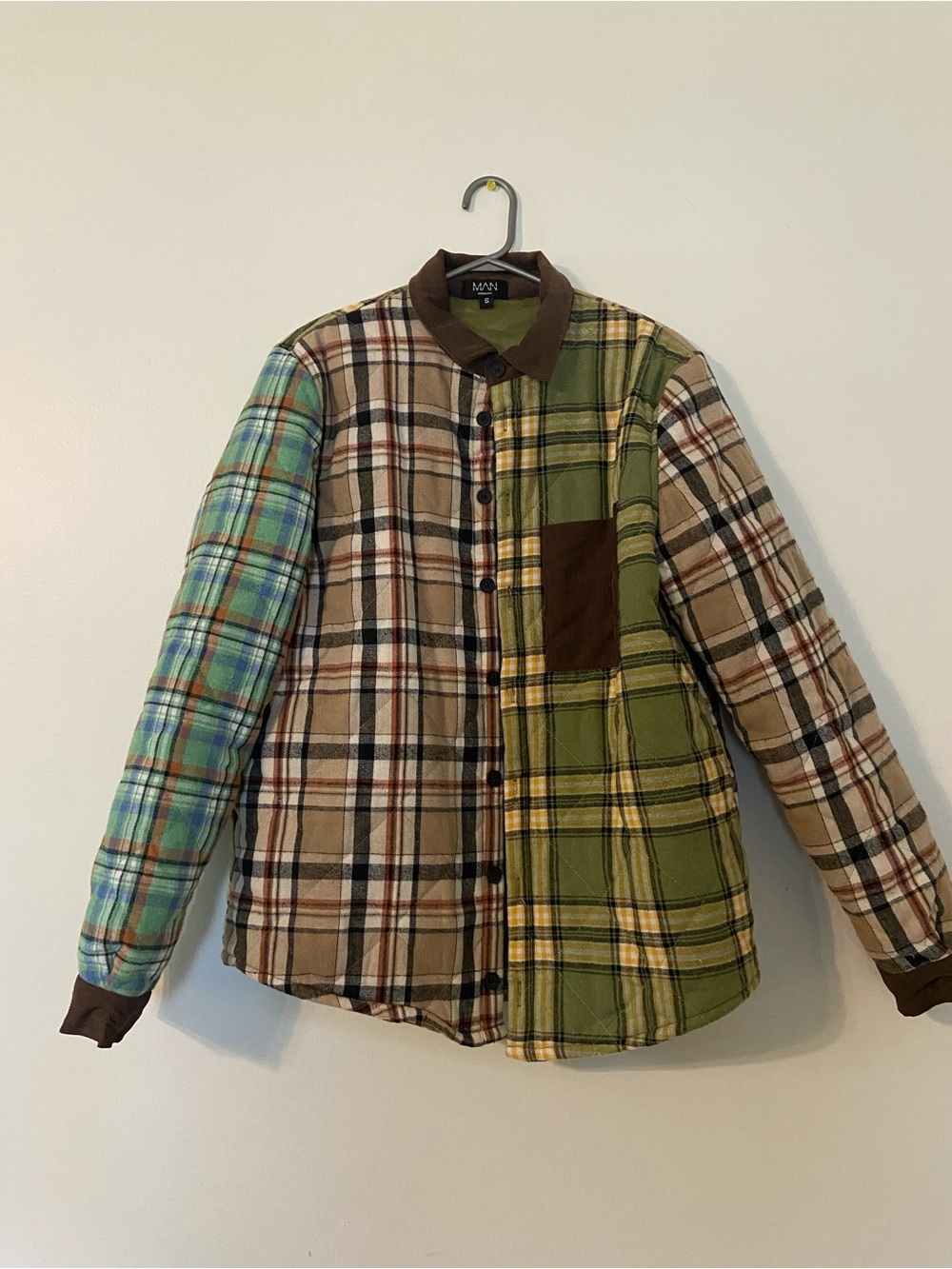 Mixed Plaid Lightweight Shirt Jacket in Green and Brown